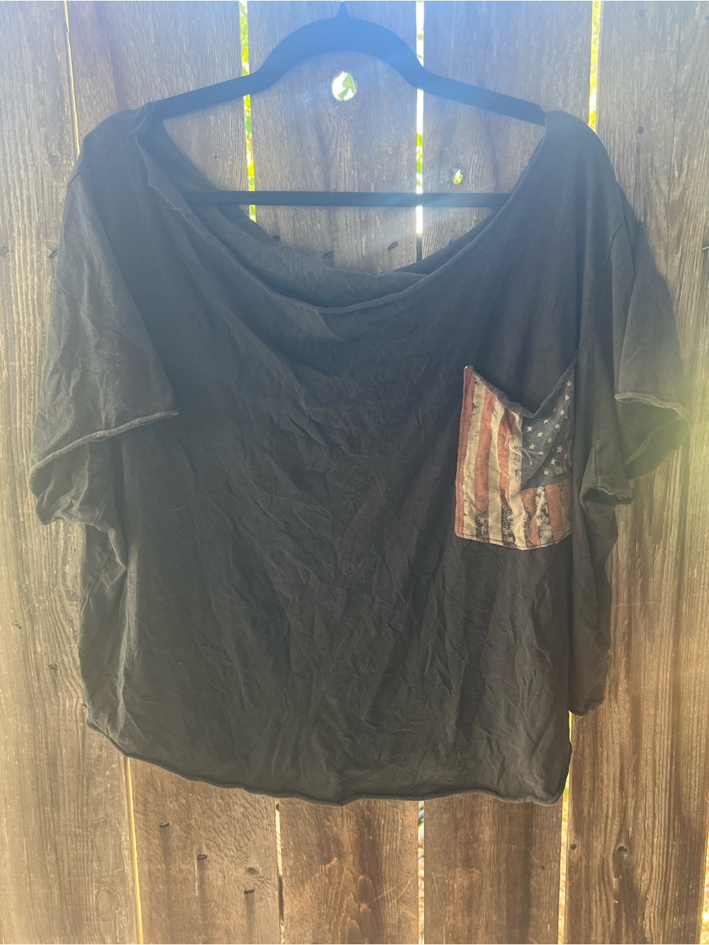 Denim & Supply Ralph Lauren Black Scoop Neck Tee with Flag Pocket